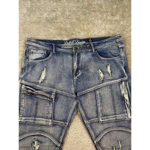 8IGHTH DSTRKT Blue Gray Men's Biker Denim Cargo Jeans Size 42x27 Hemmed B381 - Picture 5 of 16